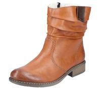 Winterboots RIEKER, Damen, Gr. 40 (6,5), braun (cognac), Lederimitat, used, Schuhe Winterboots, Winterstiefelette, Blockabsatz, Warmfutter, geraffter slouchy Schaft (612769-40) cognac