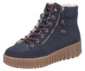 Winterboots RIEKER, Damen, Gr. 41, dunkelblau, Nubuklederimitat, unifarben, Schuhe Winterboots, Plateaustiefelette, Schnürboots mit Warmfutter und TEX-Ausstattung (89691956-41) dunkelblau