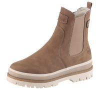 Winterboots RIEKER, Damen, Gr. 43, braun (hellbraun), Nubuklederimitat, Elastischer Einsatz, unifarben mit Farbeinsatz, casual, Schuhe, Chelseaboots, Plateauboots, Stiefelette mit Innenreißverschluss