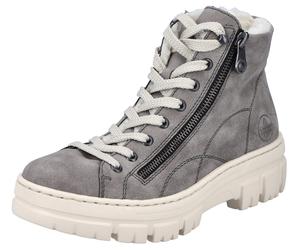 Winterboots RIEKER, Damen, Gr. 43, grau, Lederimitat, Schuhe Winterboots, Plateauboots, Schnürboots mit Reißverschluss an der Außenseite (41942741-43) grau