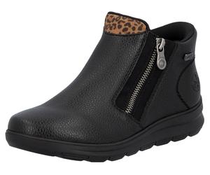 Winterboots RIEKER "Ready2GO", Damen, Gr. 38, schwarz (schwarz, leo), Lederimitat, unifarben, Basic, Schuhe Winterboots, Stiefelette, Casualboots mit seitlichem Reißverschluss und TEX-Membran (9725890