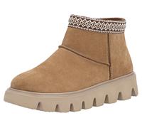 Winterboots RIEKER SPORT, Damen, Gr. 38, hellbraun, Veloursleder, ethno, Schuhe Winterboots, Plateauboots, Stiefelette mit Textileinfass im Ethno-Look (51275167-38) hellbraun