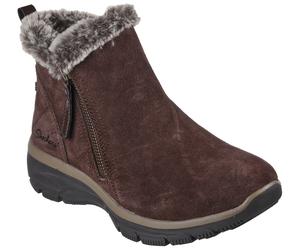 Winterboots SKECHERS "EASY GOING - HIGH ZIP", Damen, Gr. 35, braun (braun, kombiniert), Textil, Veloursleder, Schuhe Winterboots, Winterschuh mit Fellimitatkragen (76158366-35) braun, kombiniert