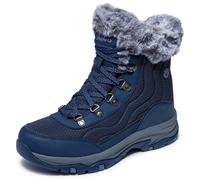 Winterboots SKECHERS "TREGO-STORMIE", Damen, Gr. 38, navy, Lederimitat, Textil, Schuhe Winterboots, Snowboots, Schnürstiefel mit rutschhemmender Laufsohle (20538426-38) navy