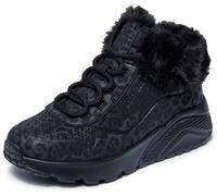 Winterboots SKECHERS "UNO LITE", Mädchen, Gr. 32, schwarz (schwarz, leo), Lederimitat, Fellimitat, Schuhe Winterboots, Schnürboots mit Reißverschluss, Größenschablone zum Download (74451332-32) schwar