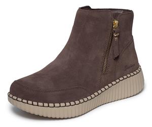 Winterboots SKECHERS "WILSHIRE BLVD-WEEKEND CRUSH", Damen, Gr. 40, braun (dunkelbraun), Veloursleder, Schuhe Winterboots, Reißverschluss-Boots mit modischer Rahmennaht (70223802-40) dunkelbraun