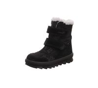 Winterboots SUPERFIT "FLAVIA, WMS: mittel", Mädchen, Gr. 30, schwarz (schwarz, silberfarben), Textil, Veloursleder, Glitzer, unifarben, Schuhe Winterboots, Klettboots mit Glitzerdetails, Größenschablo