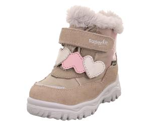 Winterboots SUPERFIT "HUSKY, WMS: weit", Mädchen, Gr. 30, beige (hellbeige, rosa), Textil, Veloursleder, Schuhe Winterboots, Klettstiefel mit wasserdichtem GORE TEX, Größenschablone zum Download (4020