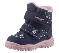 Winterboots SUPERFIT "HUSKY1, WMS: mittel", Mädchen, Gr. 30, blau (dunkelblau, rosa schneeflocken), Lederimitat, Textil, Schuhe Winterboots, Snowboots mit wasserdichtem GORE TEX, Größenschablone zum D