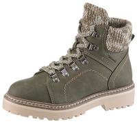 Winterboots TAMARIS, Damen, Gr. 37, Warmfutter, olivgrün, Lederimitat, Textil, kontrastfarbene Details, Basic, Schuhe Winterboots, Blockasatz, Schnürboots, im Bergsteigerlook, vegane Verarbeitung (748