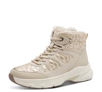 Winterboots TAMARIS, Damen, Gr. 38, beige (ivory, gold), Lacksynthetik, Lederimitat, Nylon, kontrastfarbene Details, unifarben, Schuhe Winterboots, Keilabsatz, Schnürboots mit abgesteppten Wattierunge