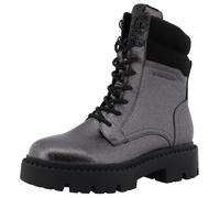 Winterboots TOM TAILOR, Damen, Gr. 37, grau (platinfarben), Lederimitat, Textil, metallic, unifarben mit Farbeinsatz, Schuhe Winterboots, Blockabstz, Schnürboots, Winterstiefelette mit Reißverschluss