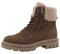 Winterboots TOM TAILOR, Damen, Gr. 39, braun, Textil, Veloursleder, unifarben mit Farbeinsatz, Schuhe Winterboots, Blockabsatz, Schnürboots, Winterstiefelette mit Warmfutter-Kragen (34064914-39) braun