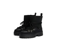 Winterboots TOMMY HILFIGER "REAL SHEARLING LACEUP SNOWBOOT", Damen, Gr. 39, schwarz, Lederimitat, Veloursleder, unifarben, Schuhe Winterboots, Blockabsatz, Plateau, Schnürboots mit aufgesetzter Schnür