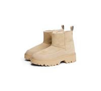 Winterboots TOMMY HILFIGER "REAL SHEARLING PULLON SNOWBOOT", Damen, Gr. 37, hellbraun, Veloursleder, unifarben, Schuhe Winterboots, Plateau, Schlupfboots mit abgesteppter Ziernaht (99288139-37) hellbr