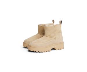 Winterboots TOMMY HILFIGER "REAL SHEARLING PULLON SNOWBOOT", Damen, Gr. 40, hellbraun, Veloursleder, unifarben, Schuhe Winterboots, Plateau, Schlupfboots mit abgesteppter Ziernaht (99288139-40) hellbr