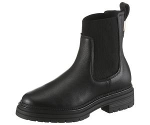 Winterboots TOMMY HILFIGER "TH PLAQUE PEBBLE CHELSEA WARM", Damen, Gr. 37, schwarz, Leder, Schuhe Winterboots, Chelseaboots, Schlupfboots, Stiefelette mit praktischer Anziehlasche (88501035-37) schwar