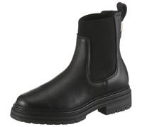 Winterboots TOMMY HILFIGER "TH PLAQUE PEBBLE CHELSEA WARM", Damen, Gr. 38, schwarz, Leder, Schuhe Winterboots, Chelseaboots, Schlupfboots, Stiefelette mit praktischer Anziehlasche (88501035-38) schwar