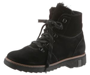 Winterboots WALDLÄUFER "HITOMI", Damen, Gr. 4 (37), schwarz, Nubukleder, Schuhe Winterboots, Outdoorboots, Schnürboots mit Lammfellfutter, H-Weite (16867804-4) schwarz