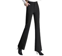 Winterhose mit hoher elastischer Taille, Wolle, Damen, Büro, Damen, gerade, Anzughose, leger, ausgestellt, gerade Hose, Schwarz , XL