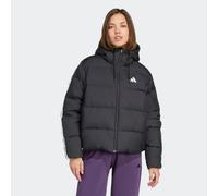Winterjacke ADIDAS SPORTSWEAR "ESSENTIALS CLIMAWARM 3-STREIFEN PUFFER MIT KAPUZE", Damen, Gr. L, schwarz, Obermaterial: 100% Polyamid. Wattierung: 80% Entendaune, 20% Federn, Jacken Winterjacke (86800