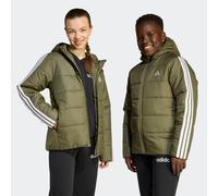 Winterjacke ADIDAS SPORTSWEAR "J ESS 3S JKT", Kinder, Gr. 176, weiß (olive strata, weiß), Obermaterial: 100% Polyester, normal, Jacken Winterjacke (35599422-176) olive strata, weiß