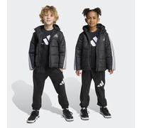 Winterjacke ADIDAS SPORTSWEAR "LK ESS 3S JKT", Kinder, Gr. 116, weiß (schwarz, weiß), Obermaterial: 100% Polyester, Jacken Winterjacke, für Kinder, mit Reißverschluss, leichtes Material (86145664-116)