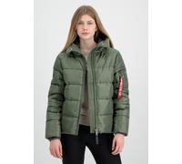 Winterjacke ALPHA INDUSTRIES "Hooded Puffer Alpha Women", Damen, Gr. S, grün (sage, grün), Obermaterial: 100% Polyester; Futter: 100% Polyester; Füllung: 100% Polyester, Jacken Winterjacke (10115511-S