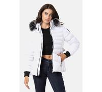 Cipo & Baxx Damen Steppjacke Fell Kapuze Gürtel Winter Jacke Outdoor WM132 Weiß L