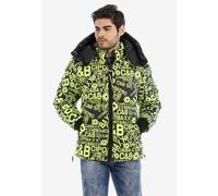 Cipo & Baxx Herren Mantel CM193 Neongrün - Stylische Winterjacke im modernen Design mit warmem Innenfutter, abnehmbarer Kapuze und funktionalen Details für kalte Tage - CM193 Neongrün XL