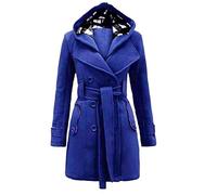 Winterjacke Damen Doppel Jacke Mantel Gürtel Kapuzenabschnitte warm Frauen Long Bushed Winter Plus Größe Mäntel Stoffmantel Damen (Blue, M)