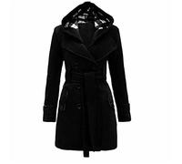 Winterjacke Damen Doppel Jacke Mantel Gürtel Kapuzenabschnitte warm Frauen Long Bushed Winter Plus Größe Mäntel Stoffmantel Damen (Black, M)