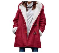 Winterjacke Damen Lang Fleecejacke Damen Wildleder Wintermantel Warm Gefüttert Jacke Damen Winter mit Kapuze Fleecejacke Mantel Fleece Locker Kapuzenjacke Flauschig Fleece Weich Warme Winterjacke