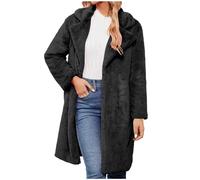 Winterjacke Damen Lang Kunstpelz Mantel Langarm Fleecemantel Wintermantel Warme Kunstpelz Jacke Fake-Fur Luxuriös Kunstpelzmantel Einfarbig Dicke Oberbekleidung Umlegekragen Übermäntel Strickjacken