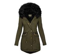 Winterjacke Damen Lang mit Fell Kapuze Winter Jacke Mantel Parka Wintermantel Warm Dicker Daunenjacke Pelzmantel Winterparka mit Reißverschluss Tasche Drawstring Gürtel Baumwolljacke Damenjacken