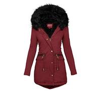 Winterjacke Damen Lang mit Fellkapuze Warm Gefütterte Winter Jacke Mantel Parka Lässige Wintermantel Fleece Dicke Winterparka Daunenjacke Baumwolljacke Kapuzenjacke Outdoorjacke Übergangsjacke