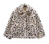 Winterjacke Damen Leopard Pelzmantel mit Reißverschluss Kunstpelz Mantel Revers Plüschjacke Wintermantel Einfarbig Pelzjacke mit Taschen Kunstpelz Jacke Teddyfell Kuschelmantel Modisch Kuscheljacke