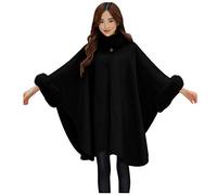 Winterjacke Damen Mantel Lang Umhang Wollmantel Jacke mit Pelzkragen Winter Warm Cardigan Fleecejacke Elegant Wintermantel Lose Outwear Cape Winddichte Strick Wolle Mantel Decke Kap Cardigan Coat