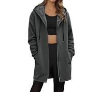 winterjacke damen mit fellkapuze Fleecejacke Lang Winter Warm Winterjacke Plüschjacke mit Fellkapuze Frauen Kuscheljacke Plüsch Thermal Jacken Teddyfleece Jacke Gefüttert wintermantel grau wolle damen