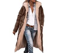 Winterjacke Damen Mit Warm Gefüttert Wintermäntel Lang Auf Beiden Pufferjacken Kapuzenmantel Lässig Übergangsjacke Casual Steppmantel Frauen Steppjacke Outdoorjacke Softshell Coat(Coffee,XXL)