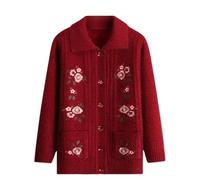 Winterjacke Damen,Strickjacke für Alte Damen Damenpullover mit Knöpfen Vintage Jacquard Strickwaren für Ältere Menschen Warmer Winterpullover Weich Bequem Oma Kleidung Mantel Jacke Geschenke Fü
