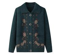 Winterjacke Damen,Strickjackenpullover für Ältere Menschen mittleren Alters und Senioren Kostüm für Alte Damen Vintage Jacquard Strickwaren mit Samtfutter für Senioren Dicker Warmer Mantel für