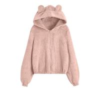 Winterjacke Damen Teddyfleece Warm Teddyjacke Damen mit Kapuze Katze Ohr Fleecejacke Winter Zipper Teddy Mantel Winter mit Ohren Kuschelige Fleece Jacke Frauen Flauschig Plüschjacke Flauschjacke