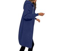 Winterjacke Damen, Trachtenjacke Damen Herbstjacke Leichte Steppjacke Zip Up Langarm Sweatshirt Jacke Damen Mit Kapuze Oversized Übergangsjacke Herbst Lang Fleecejacke Damen Lang (blau,L)