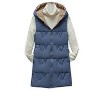 Winterjacke Damen, Weste Damen Mittellang Ärmellose Steppweste mit Kapuze Warm Winter Daunenweste Kapuzenweste Große Größen Longweste Winterweste Frauen Warme Wendeweste Mantelweste