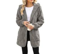 Winterjacke Damen Zipper Fleece Hoodie Warme Sweatshirt Fleecejacken mit Tasche Kapuzenpullover Winter Sherpa Jacke Weiche Sweatjacke Teddyfleece Plüschjacke Casual Komfortable Wintermantel(Grau,S)