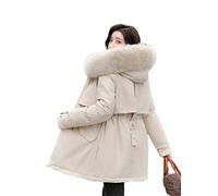 Winterjacke für Damen, Parka, langer Mantel, Wollfutter, Kapuze, Parkas, schmal, mit Pelzkragen, warme Schneekleidung, gepolsterte Kleidung, weiß, 42