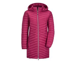 Winterjacke GOLDNER "Gefütterter langer Mantel mit Kapuze", Damen, Gr. 40, rot (bordeaux), Obermaterial: 100% Polyamid PA., Modisch, gerade, Jacken Winterjacke, mit femininer Steppung (57793757-40) bo