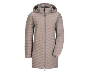 Winterjacke GOLDNER "Gefütterter langer Mantel mit Kapuze", Damen, Gr. 54, beige (taupe), Obermaterial: 100% Polyamid PA., Modisch, gerade, Jacken Winterjacke, mit femininer Steppung (82785540-54) tau