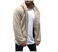 Winterjacke Herren Fleecejacke Übergangsjacke Winter Jacke Wärme Fleece Gefütterte Jacken Kapuzenjacke Winterparka mit Taschen Beige L
